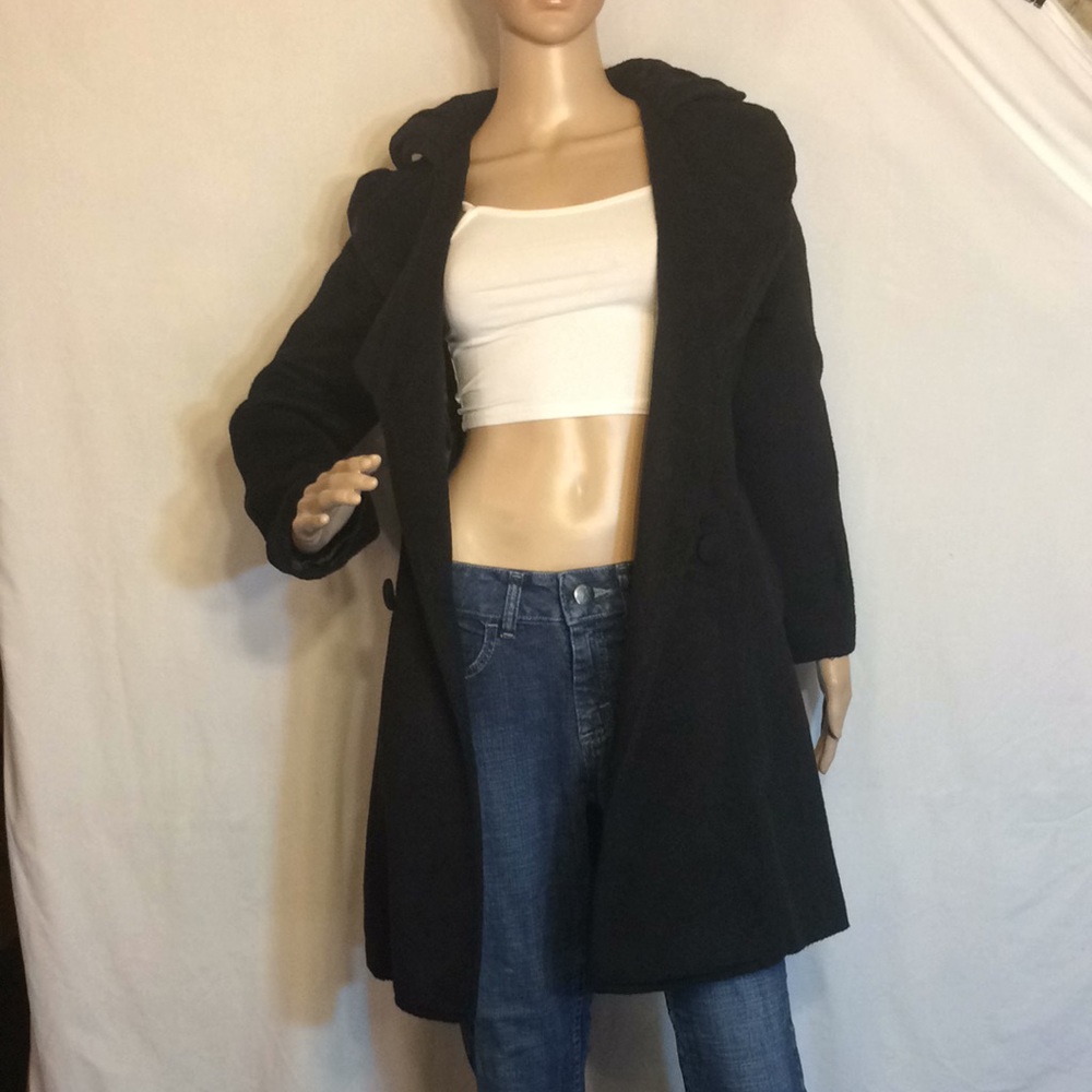 Women's Black Belted Overcoat by Soo, Sz S